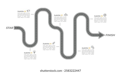 Infographic roadmap design template. Business Timeline of 6 Important Business Events annual business presentation. Vector illustration