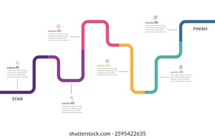 Infographic roadmap design template. Business Timeline of 6 Important Business Events annual business presentation. Vector illustration.
