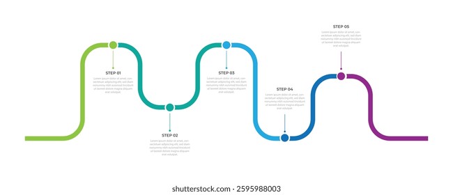 Infographic roadmap design template. Business Timeline of 5 Important Business Events annual business presentation. Vector illustration