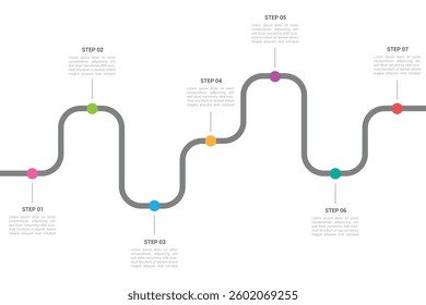 Infographic roadmap design template. Business Timeline of 7 Important Business Events annual business presentation. Vector illustration