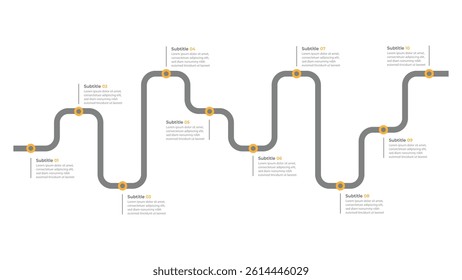Infographic roadmap design template. Business Timeline of 10 Important Business Events annual business presentation. Vector illustration