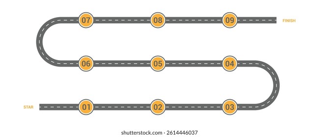 Infographic roadmap design template. Business Timeline of 9 Important Business Events annual business presentation. Vector illustration