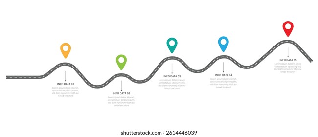 Infographic roadmap design template. Business Timeline of 5 Important Business Events annual business presentation. Vector illustration