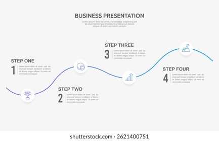 Infographic roadmap design template. Business timeline 4 steps to success. Presentation, Milestone, Annual report, data and information. Vector Illustration.