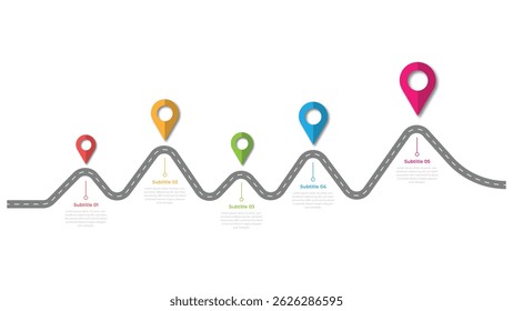 Modelo de projeto de roteiro de infográfico. Business Timeline de 5 eventos importantes de negócios apresentação anual de negócios. Ilustração vetorial