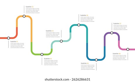 Infographic roadmap design template. Business Timeline of 8 Important Business Events annual business presentation. Vector illustration