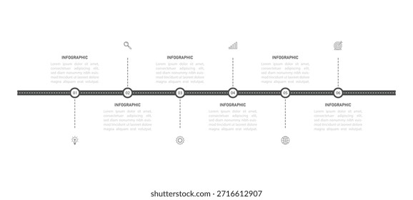 Modelo de projeto de roteiro de infográfico. Cronograma de negócios de 6 eventos comerciais importantes apresentação anual de negócios
