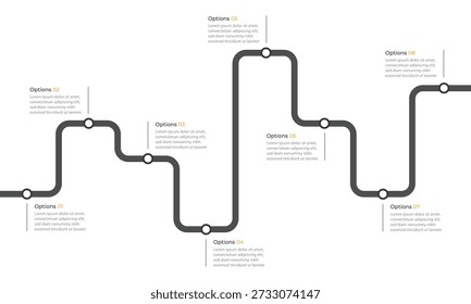 Infographic roadmap design template. Business Timeline of 8 Important Business Events annual business presentation. Vector illustration