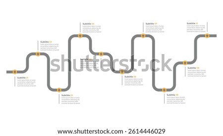 Infographic roadmap design template. Business Timeline of 10 Important Business Events annual business presentation. Vector illustration