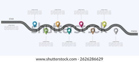 Infographic roadmap design template. Business Timeline of 8 Important Business Events annual business presentation. Vector illustration