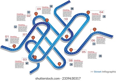 Infographic roadmap, timeline business design template. Two streets Infographic. Vector illustration.