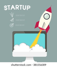 Infographic rocketship for startup concept.