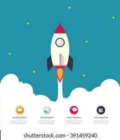 Infographic Rocketship For Startup Concept.