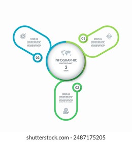 Gráfico circular infográfico con 3 pasos, piezas, opciones. Concepto infográfico del círculo de Vector. Diagrama de ciclo con iconos de líneas finas.