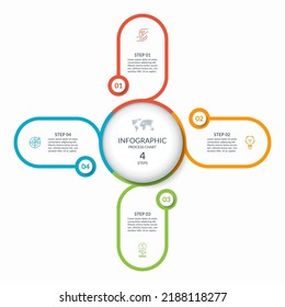 Infographic round chart with 4 steps, parts, options, processes. Vector circle infographic concept. Cycle diagram with thin line icons.