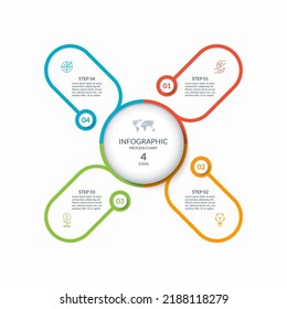 Infographic round chart with 4 steps, parts, options, processes. Vector circle infographic concept. Cycle diagram with thin line icons.