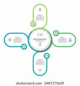 Infographic round chart with 4 steps, parts, options. Vector circle infographic concept. Cycle diagram with thin line icons.