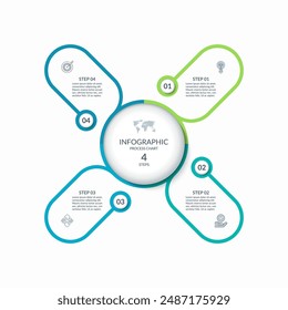 Infographic round chart with 4 steps, parts, options. Vector circle infographic concept. Cycle diagram with thin line icons.