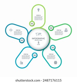 Infographic round chart with 5 steps, parts, options. Vector circle infographic concept. Cycle diagram with thin line icons.