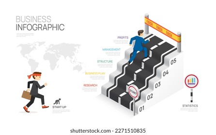 Infographic Route Stair template for business. business run to success, element diagram Road to start up, presentation vector infographic.