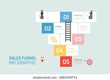 Infographic Sales funnel diagram board game template for business, presentation vector infographics.