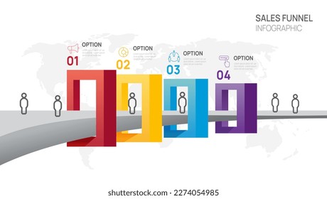 Infographic Sales funnel diagram template for business. Modern  Timeline 4 step level, digital marketing data, presentation vector infographics.