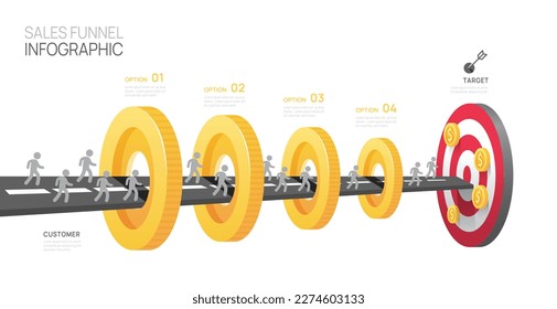 Infographic Sales funnel diagram template for business. Modern  Timeline 5 step level, digital marketing data, presentation vector infographics.