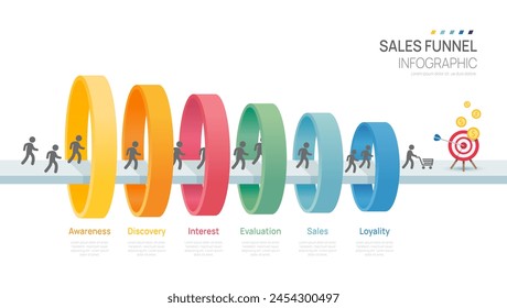 Infographic Sales funnel diagram template for business. Modern  Timeline 6 step level, digital marketing data, presentation vector infographics.