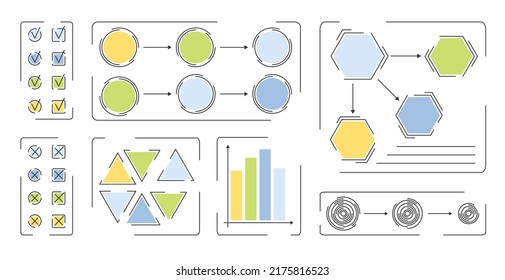 Planes, plantillas y elementos de infografía para procesos de negocio, presentaciones, diseño de flujo de trabajo. Ilustración vectorial.
