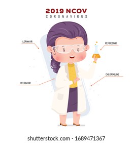 Infographic, Scientist Character. Vector Illustration coronavirus. 
