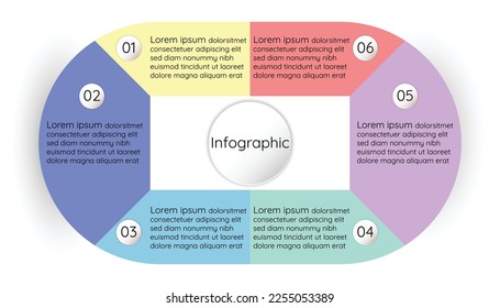 Infographic sectioned template for business information presentation. Vector geometric elements. pastel color modern workflow diagrams. Report plan 6 topics
