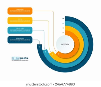 Infographic semi circle layered concentric template with 4 steps, options. Process chart, cycle diagram, vector banner for presentation, report, brochure, web, data visualization.