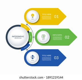 Infographic semi circle template with 3 arrows. Can be used for business presentation, brochure, diagram, chart, web design, data visualization. Vector illustration