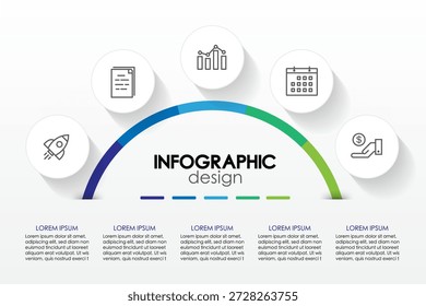 Diagrama de Plantilla de semicírculo infográfico. Concepto de negocio 5 pasos para la presentación.