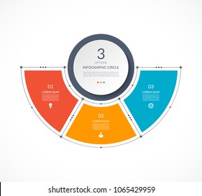 Infographic Semi Circle In Thin Line Flat Style. Business Presentation Template With 3 Options, Parts, Steps. Can Be Used For Cycle Diagram, Graph, Round Chart.