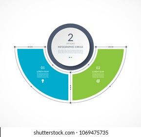 Infographic semi circle in thin line flat style. Business presentation template with 2 options, parts, steps. Can be used for cycle diagram, graph, round chart.