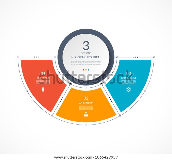 Infographic semi circle in thin line flat\
style. Business presentation template with 3 options, parts, steps.\
Can be used for cycle diagram, graph, round\
chart.
