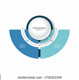 Infographic semi circular chart divided into 2 parts. Step-by step diagram with two options designed for report, presentation, data visualization.