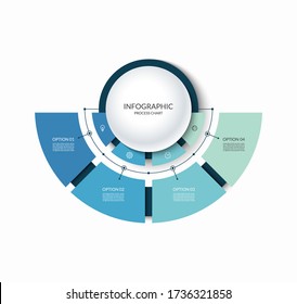 Infographic semi circular chart divided into 4 parts. Step-by step diagram with four options designed for report, presentation, data visualization.