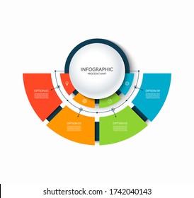 Infographic semi circular chart divided into 4 parts. Step-by step diagram with four options designed for report, presentation, data visualization.