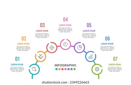 Infographic semicircle and 7 processes with icons to success. Vector illustration.