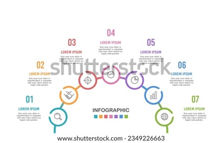 Infographic semicircle and 7 processes with icons to success. Vector illustration.