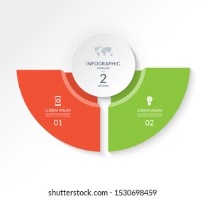 Infographic semicircle template with 2 options. Can be used as a chart, workflow layout, diagram, data visualization, minimalistic web banner.