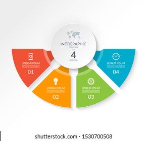 Infographic semicircle template with 4 options. Can be used as a chart, workflow layout, diagram, data visualization, minimalistic web banner.