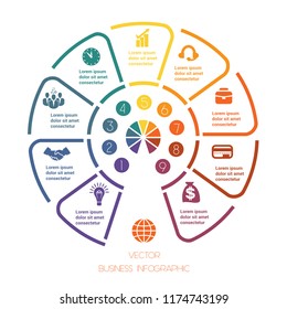 Infographic Semicircle template from colourful lines with text areas on nine positions. Business infographic.