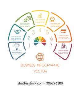   Infographic Semicircle template from colourful lines with text areas on seven positions 