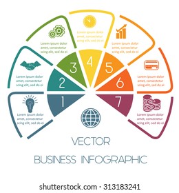 Infographic Semicircle template colourful lines with text areas on seven positions