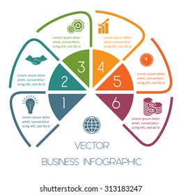 Infographic Semicircle template colourful lines with text areas on six positions