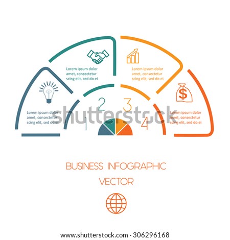   Infographic Semicircle template from colourful lines with text areas on four positions