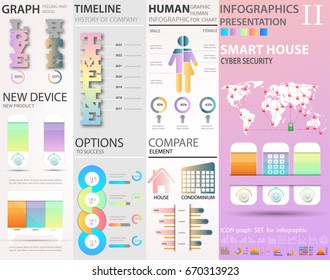 Infographic set. Big set of infographic vector elements for web, print, magazine, flyer, brochure, media, marketing and advertising concepts., gradient colors style